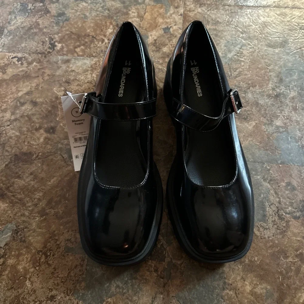 No Boundaries Chunky Mary Jane Loafer Shoes Womens Size 11 Black Loafers Buckle